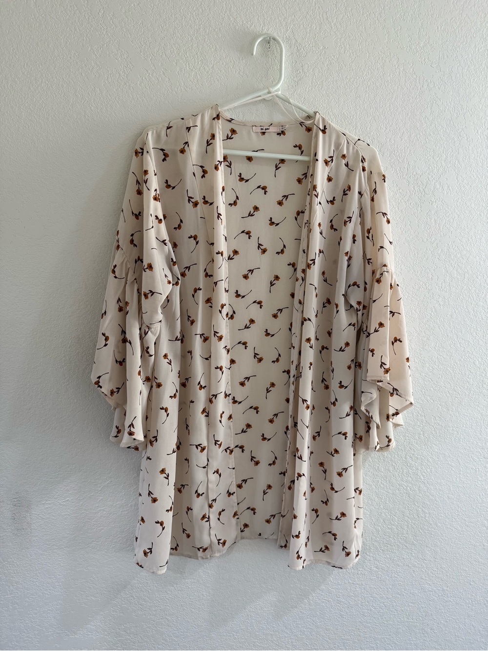 miami Cream Floral Print Open Kimono Robe